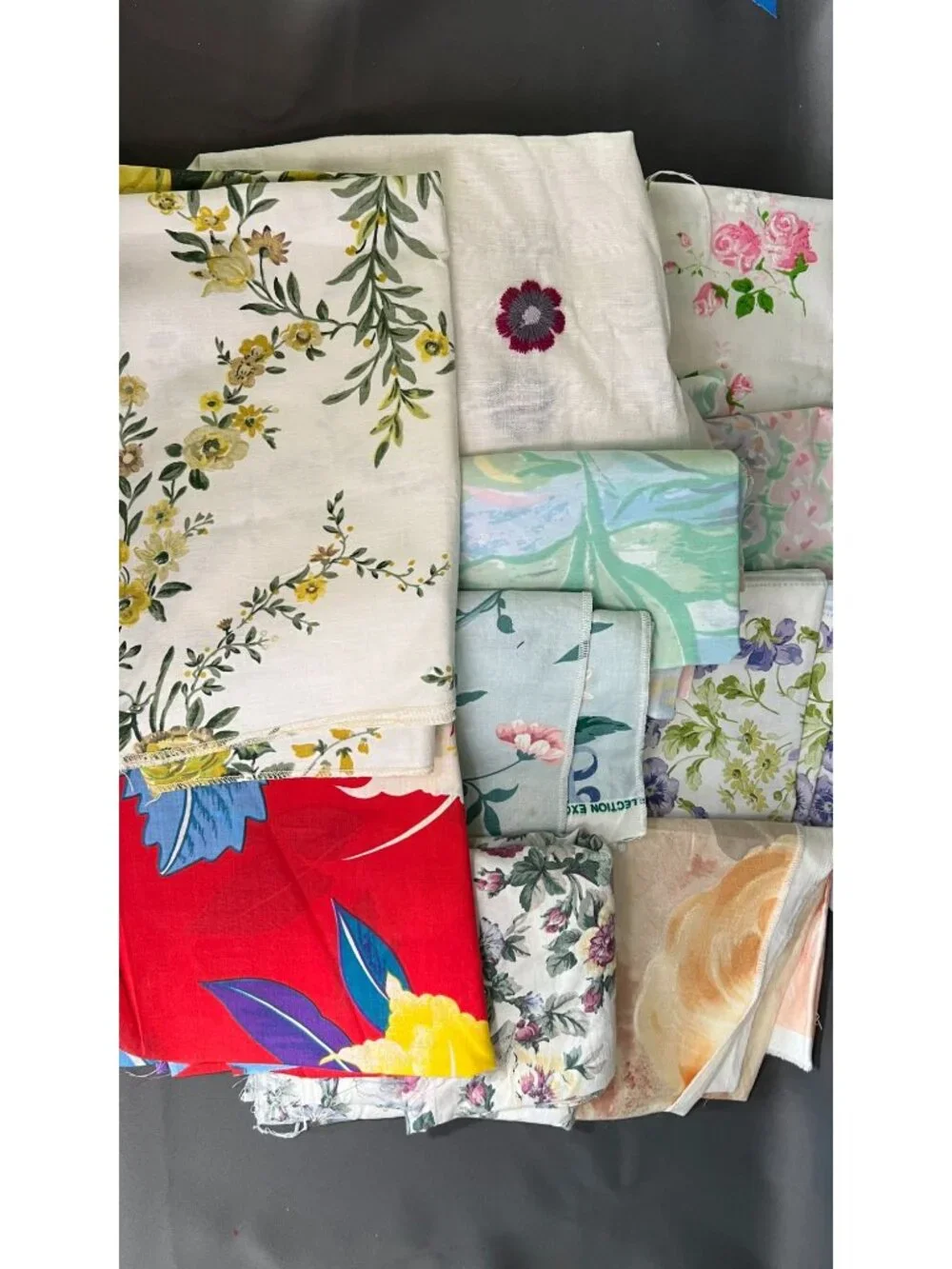 3+ lbs. Vintage Floral Fabric Remnants Bundle Colorful Assorted Cotton Prints